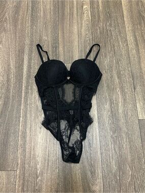 Victoria's Secret Black Lace Bustier Bodysuit